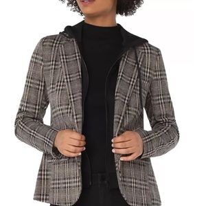 Liverpool Los Angeles Hooded Plaid Boyfriend Blazer Size Medium